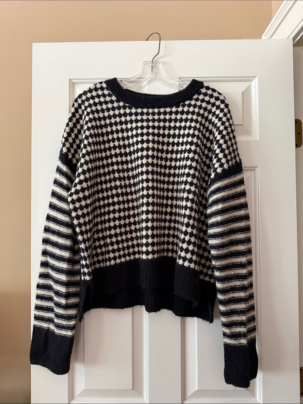 Madewell Black & Cream Geometric Knit Crewneck Sweater